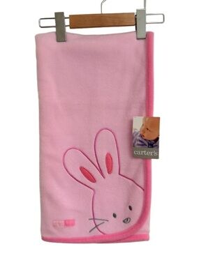 Carter's Light Pink Bunny Appliqué Baby Blanket with Hot Pink Trim